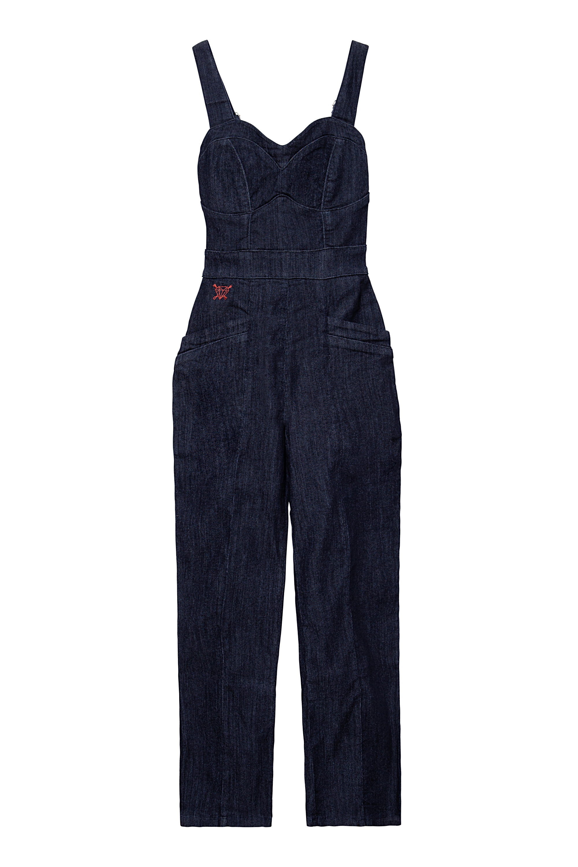 Queen Kerosin Dungaree Jeans Jumpsuit im Vintage Look 28/32