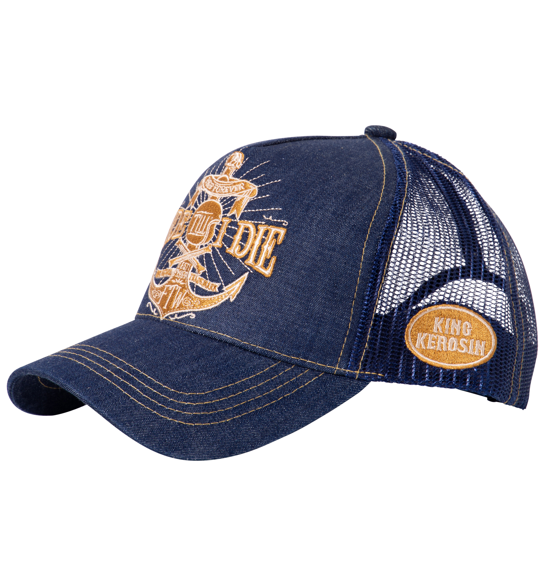 King Kerosin Trucker Cap Denim - Ride Till I Die